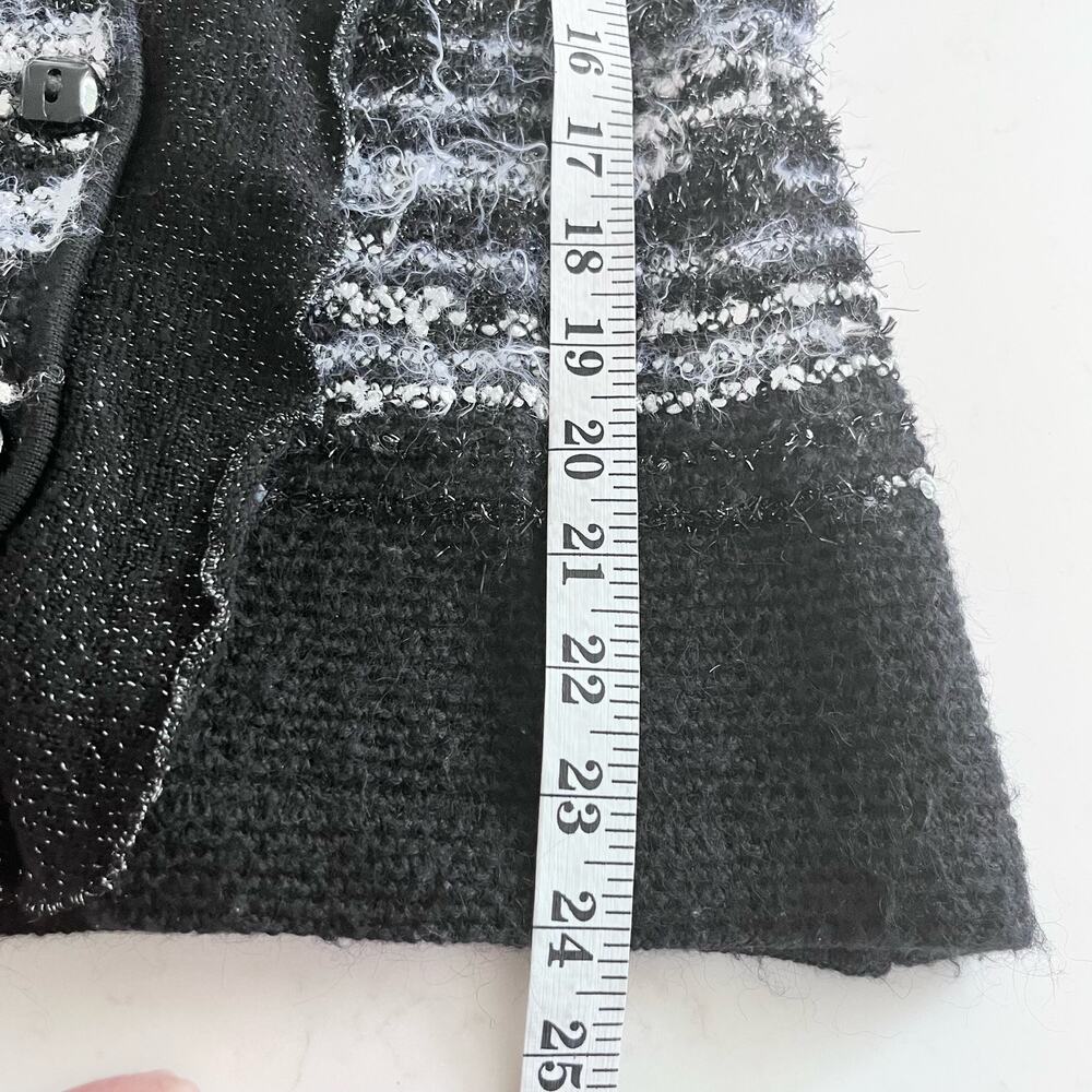 Stizzoli Black White Eyelash Knit Striped Metallic Cardigan Sweater Jacket - Picture 9 of 11